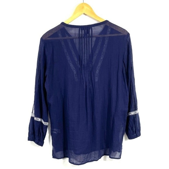 PAIGE Tess Navy Embroidered Long Sleeve Top Evening Blue - Picture 11 of 11